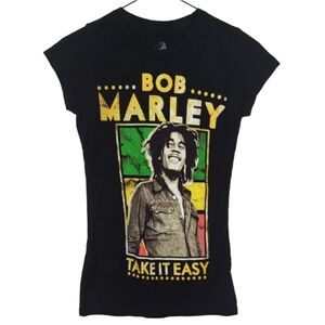 Zion Bob Marley Women's Small Black Graphic Short‎ Sleeve Cotton Tee Shirt